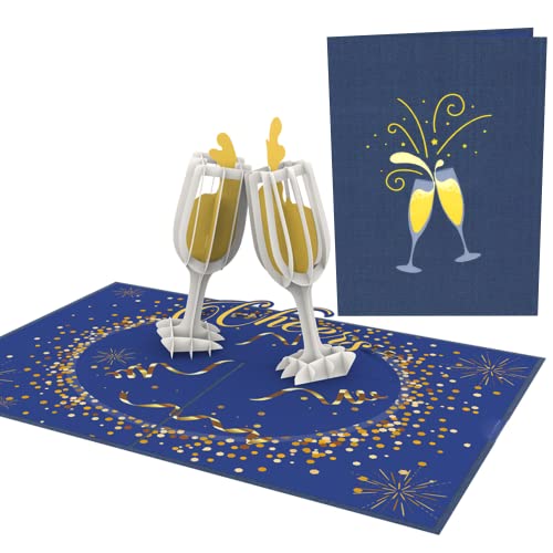 PopLife Champagne Cheers 3D Pop Up Karte für alle Anlässe - Bubbly Happy New Years, NYE, Happy Anniversary, Wedding Toast, Congrats - für Ehefrau, Ehemann, Freunde, Kollegen, Tochter, Sohn von PopLife