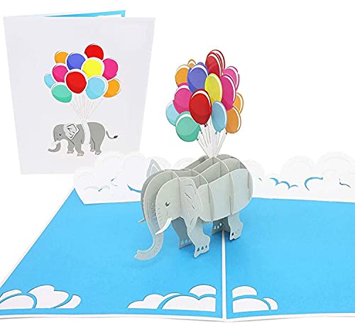 PopLife Elefant und Luftballons Pop Up Valentinskarte - 3D Geburtstag Pop Up Muttertagskarte, Babyparty-Geschenk, Gute Besserung - flach gefaltet für Mailing - für Mutter, Tochter, Ehefrau, Enkelin von PopLife