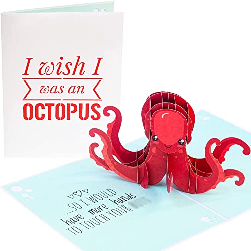PopLife Freche Oktopus 3D-Pop-Up-Karte – "I wish I was an Octopus.", Geburtstagskarte, für Jahrestag, Valentinstag für Sie oder Ihn – für Ehemann, Ehefrau, Freund, Freundin von PopLife