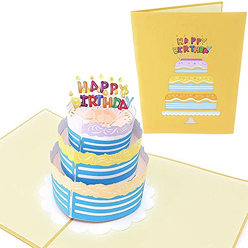 PopLife Geburtstagskarte - 3D Bunte Torte PopUp Geburtstagskerzen - Flach gefaltet für Mailing - Geschenk für Enkel, Oma, über den Berg, dreistufige Torte, Überraschungsparty, kleines Geschenk von PopLife