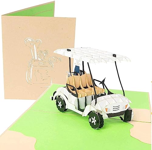 PopLife-Golfwagen Pop Up Karte - 3D-Karte für Vatertage, Glücklicher Jahrestag, Valentinstagskarte für Ihn, Geburtstag, Ruhestand - Golfgeschenk für Mann, Karte für Golfspieler - für Sohn, Vater von PopLife