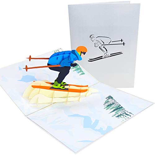 PopLife Mountain Skier 3D Pop Up Grußkarte - Geburtstagskarte für Skifreunde und Schneeliebhaber, Ruhestandsgeschenk für Chef, Sport Downhill Skifahren - für Ehemann, für Freund, für Sohn von PopLife