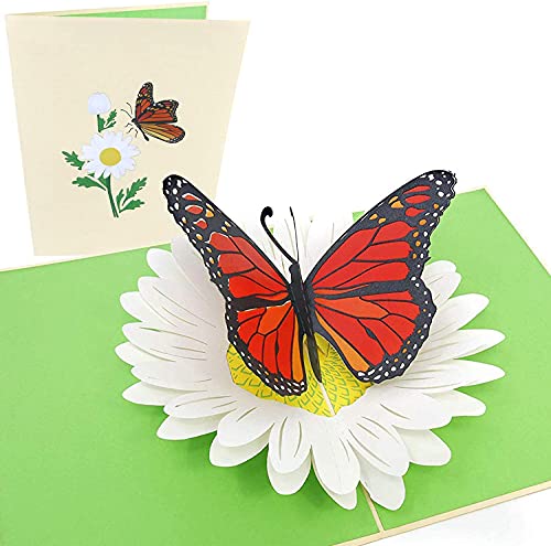 PopLife Orange Monarch Schmetterling Pop Up Valentinstagskarte - 3D Jubiläumsgeschenk, Pop Up Muttertagskarte, Danke, Glücklicher Geburtstag - Flach gefaltet für Mailing - für Mama, Tochter, Ehefrau von PopLife