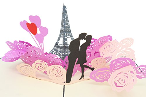 PopLife Romantischer Eiffelturm 3D Popup-Jubiläumskarte - Paar in Paris, Karte für die Freundin, Frankreich Flitterwochen-Geschenk, Geburtstagskarte - Flach gefaltet für Mailing - Stadt der Lichter von PopLife