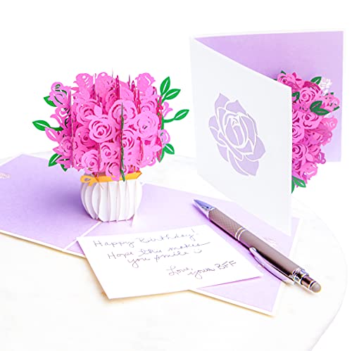 PopLife Rosa Rosen PopUp Valentinstag Karte - 3D Glückliche Jubiläumsgeschenk, Bouquet Pop Up Muttertagskarte, Glücklicher Geburtstag, Verlobung - Flach gefaltet für Mailing - für Mama, Tochter, Frau von PopLife