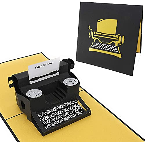 PopLife Schreibmaschine Glücklicher Geburtstag Nachricht 3D PopUp Geburtstagskarte - Vintage Karte für Hipster & Schriftsteller - Flach gefaltet für Mailing - Geschenk für Oma, antik, über den Berg von PopLife