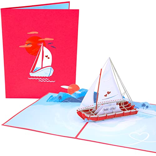 PopLife Segelboot 3D Pop Up Karte für alle Anlässe,Valentinstag, Vatertag, Jahrestag, Happy Birthday, Abschlussfeier, Glückwünsche, Ruhestand,Bootfahrer, Ozeanliebhaber,für Mama, für Opa, Für Lehrer von PopLife