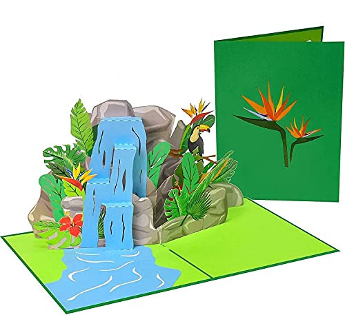 PopLife Tropische Wasserfall-3D-Pop-Up-Karte für alle Anlässe – Dschungel-Geburtstag, für Coworker, für Kinder-Party, für Lehrer – bunte Überraschung – flach zum Versand – für Mutter und Papa, für Ihn von PopLife