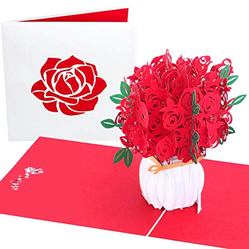 PopLife rote Rosen Pop Up Valentinskarte 3D glückliches Jubiläumsgeschenk, Bouquet Pop Up Muttertagskarte, glücklicher Geburtstag, Verlobung - Flach gefaltet für Mailing - für Mama, Tochter & Frau von PopLife