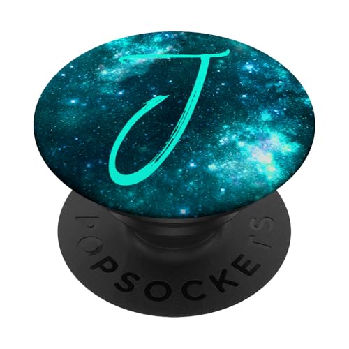 PopSockets Galaxy Galaxie Kosmos Türkis Blau Weiß Weltraum Buchstabe J PopSockets PopGrip: Ausziehbarer Sockel und Griff für Handys/Tablets mit Tauschbarem Top von SimpTronic Tech