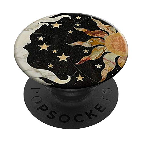 PopSockets Schwarzes Vintage Mond, Sonne und Sterne Smartphone PopSockets PopGrip: Ausziehbarer Sockel und Griff für Handys/Tablets mit Tauschbarem Top von SimpTronic Tech