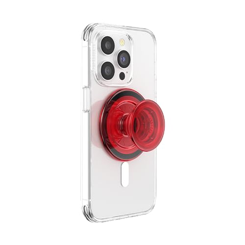 PopSockets Telefongriff kompatibel mit MagSafe, Adapterring für MagSafe enthalten, Telefonhalter, kabelloses Laden kompatibel - Danger Red Translucent von PopSockets