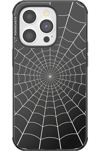PopSockets: PopCase (für MagSafe) - Handyhülle für iPhone 15 Pro Max mit repositionierbarem PopGrip Slide Handyständer und Griff mit austauschbarem Top, Spiderman - Black Web von PopSockets