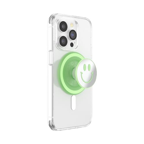 PopSockets: PopGrip Round für MagSafe - Inklusive Adapterring für MagSafe - Ausziehbarer Sockel und Griff mit einem Austauschbarem Top für Smartphones und Hüllen - Matcha Dew Happy Reflex von PopSockets
