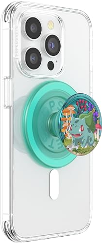 PopSockets: PopGrip Round für MagSafe - Inklusive Adapterring für MagSafe - Ausziehbarer Sockel und Griff mit einem Austauschbarem Top für Smartphones und Hüllen - Pokémon - Bulbasaur Mint von PopSockets