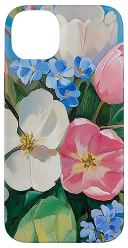 Hülle für iPhone 14 Plus Rosa Tulpen & Apfelblüten in Blau Hülle für iPhone 14 Plus Rosa Tulpen & Apfelblüten in Blau von PopTrend Designs