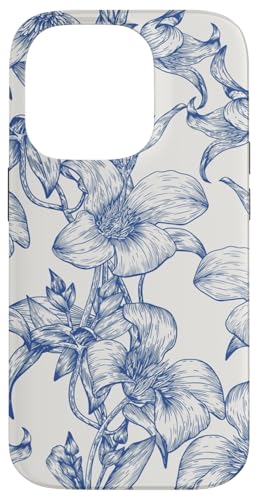 Hülle für iPhone 14 Pro Blaue Blumen-Toile mit beigem Hintergrund Hülle für iPhone 14 Pro Blaue Blumen-Toile mit beigem Hintergrund von PopTrend Designs