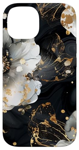 Hülle für iPhone 14 Schwarz und Weiß Floral Fantasy Design von PopTrend Designs