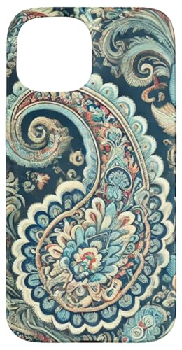 Hülle für iPhone 15 Blaugrün und Beige Paisley mit floralen Details Hülle für iPhone 15 Blaugrün und Beige Paisley mit floralen Details von PopTrend Designs