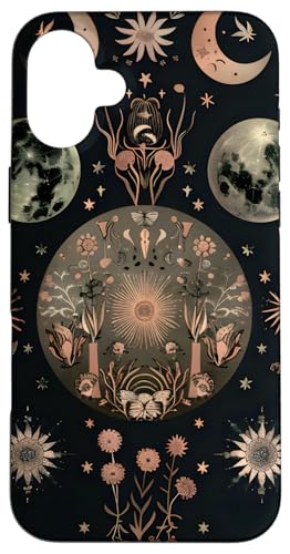Hülle für iPhone 16 Plus Mystische Monde und Sterne mit floralen Akzenten auf Schwarz Hülle für iPhone 16 Plus Mystische Monde und Sterne mit floralen Akzenten auf Schwarz von PopTrend Designs