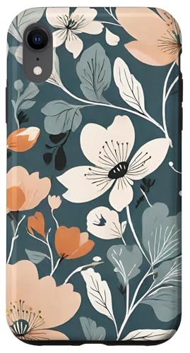 Hülle für iPhone XR Weiche Pfirsich- und weiße Blumen auf Grau Hülle für iPhone XR Weiche Pfirsich- und weiße Blumen auf Grau von PopTrend Designs
