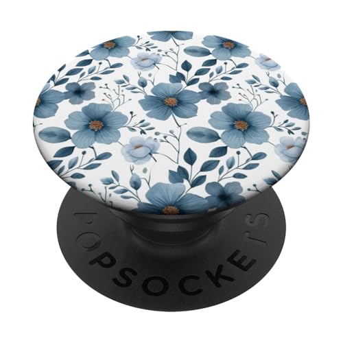 Zarte blaue Blumen mit blauen Blättern PopSockets Klebender PopGrip Zarte blaue Blumen mit blauen Blättern PopSockets Klebender PopGrip von PopTrend Designs