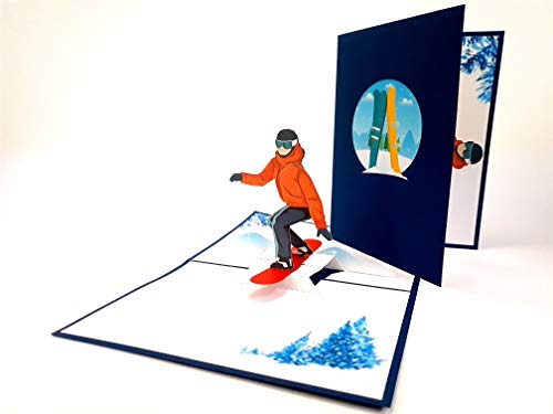 3D-Pop-Up-Grußkarte, Motiv: Snowboard, Wintersport, handgefertigt, für Geburtstag, Hochzeit, Jahrestag, Freundschaft, Weihnachten, Thanksgiving, Danksagung, Glück, Neujahr, Valentinstag, Rot von PopUp-Cards