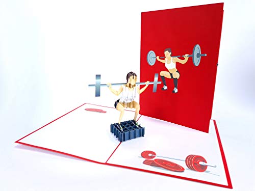 Crossfit Gym Lifting 3D Pop Up Grußkarte, handgefertigt, Happy Birthday, Hochzeit, Jahrestag, Freundschaft, Merry Christmas, Thanksgiving Thank You Best Wish Good Luck Happy New Year Valentinstag Rot von PopUp-Cards