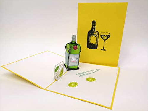 Gin Tonic handgefertigte 3D-Lasergeschnittene Pop-Up-Grußkarten, Krigami-Grußkarten, Vatertag, Muttertag, Hochzeit, Party, 18, 21, 30, 40, 50, 60 Geburtstag von PopUp-Cards
