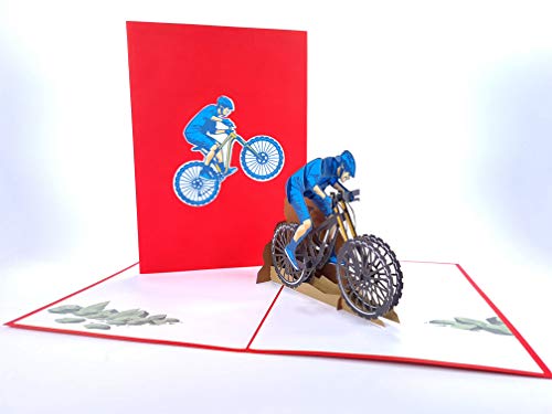 MTB Bike DownHill3D Pop Up Grußkarte, handgefertigt, Happy Birthday, Hochzeit, Jahrestag, Freundschaft, Merry Christmas, Thanksgiving Danksagung, Glück, Neujahr, Valentinstag, Rot von PopUp-Cards