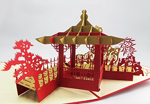Quirky Chiness Pavilion Geschenke Karten Print Business Logo Personalisierte handgemachte chinesische Pavilion 3D Pop up Grußkarten von PopUp-Cards