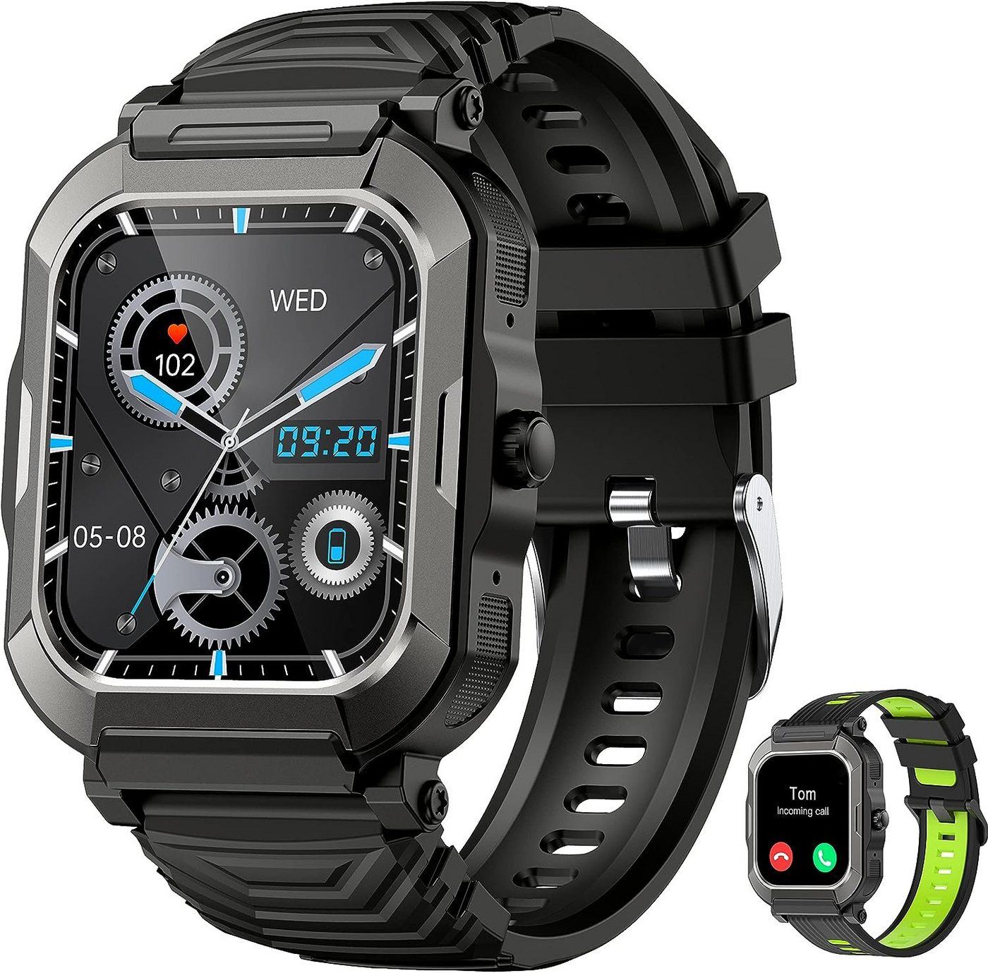 Popglory Smartwatch (1,91 Zoll, Android iOS), Herren mit Telefonfunktion HD Fitness Tracker 100 Sportmodi Armbanduhr von Popglory