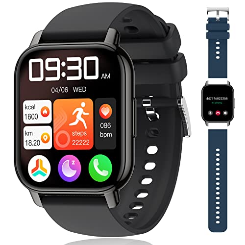Popglory Smartwatch für Damen Herren, 1.85 Zoll Touch-Farbdisplay mit Bluetooth Anrufe,Fitnessuhr mit SpO2 Blutdruckmessung Herzfrequenz Schrittzähler Schlafmonitor, Musikwiedergabe von Popglory