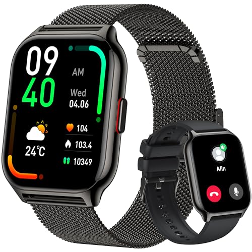 Popglory Smartwatch mit Telefonfunktion, Fitnesstracker 2 Zoll Touch-Farbdisplay,Blutdruckmessung Herzfrequenz Schlafmonitor SpO2, Sportuhr IPx8 Wasserdicht Schrittzähler für Damen Herren von Popglory