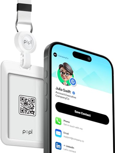 Popl Badge – Digitale Visitenkarte mit Tap-to-Share NFC & QR-Code – kompatibel mit iPhone XR-14 und den meisten Androiden (Weiß) von Popl