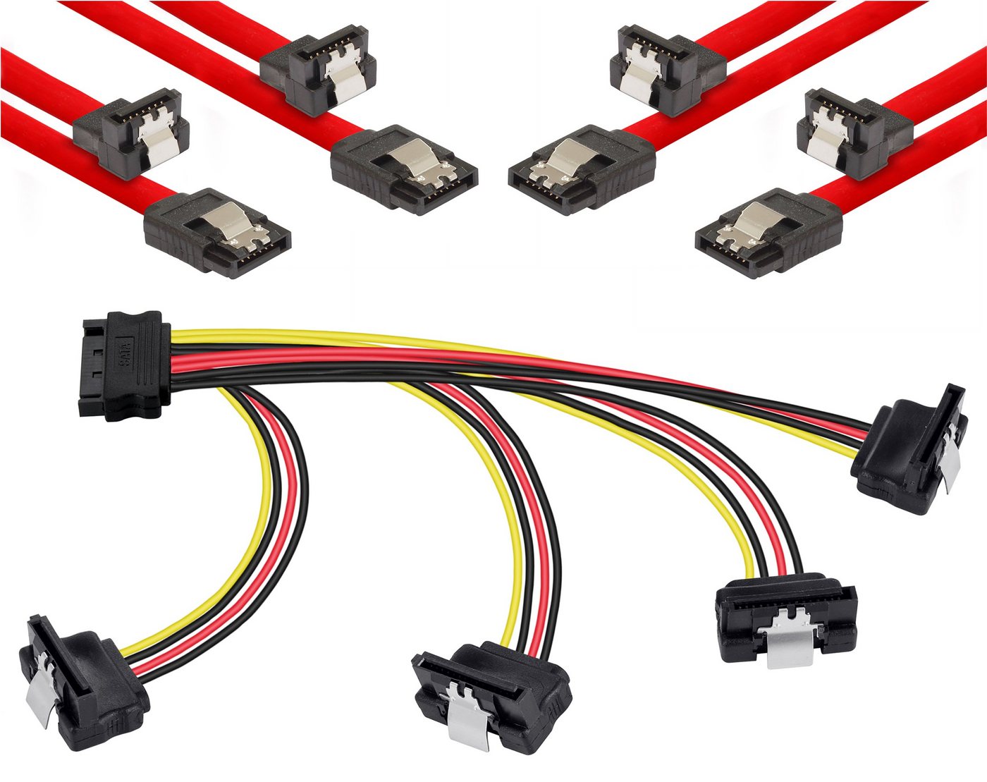 Poppstar Computer-Kabel, 4x 0,5m Sata 3 Datenkabel, 1x 20cm 4-Fach Y-Stromkabel von Poppstar