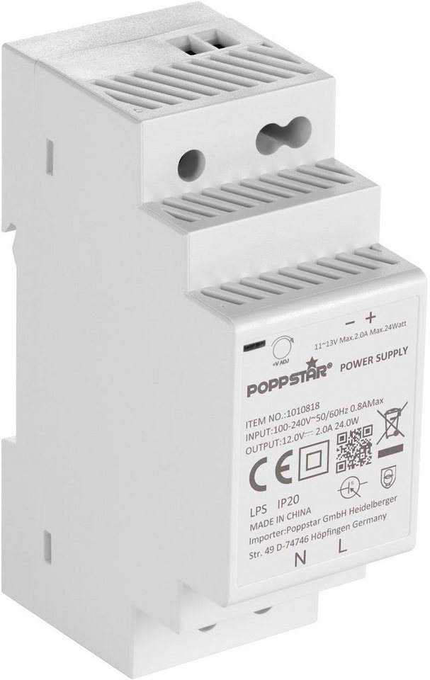 Poppstar DIN Rail Netzteil 12V 24 Watt Hutschienen-Netzteil (Klingeltrafo mit Input 100-240V AC, Output 12 V DC 2 A 54 W) von Poppstar