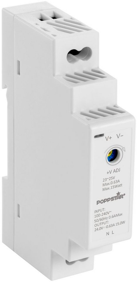 Poppstar DIN Rail Netzteil 24V 15 Watt Hutschienen-Netzteil (Klingeltrafo mit Input 100-240V AC, Output 24 V DC 0,63 A 15W) von Poppstar