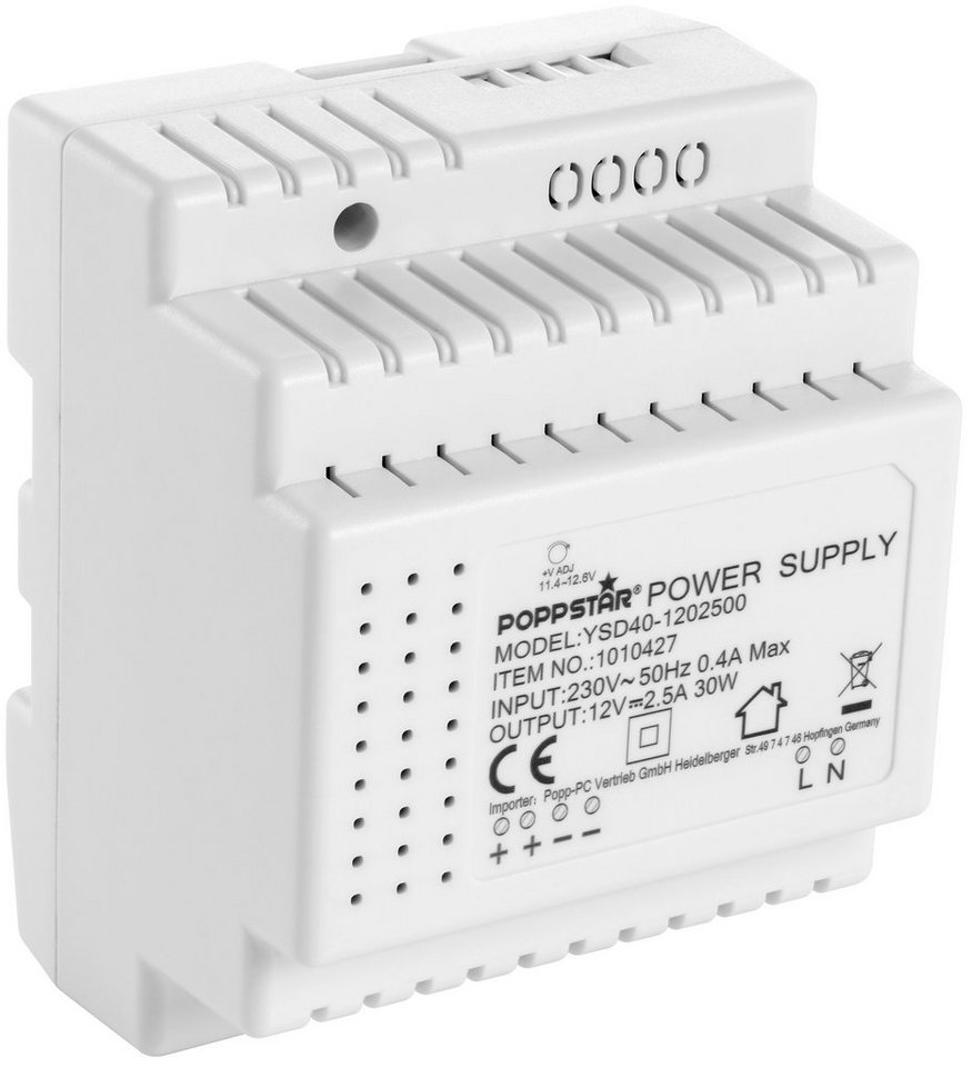 Poppstar DIN Rail Netzteil mit Input 100-240V AC, Output 12V DC 2,5 A 30W Hutschienen-Netzteil (Netzteil für Hutschiene 12V / Trafo für Hutschienen 78*92*61mm) von Poppstar