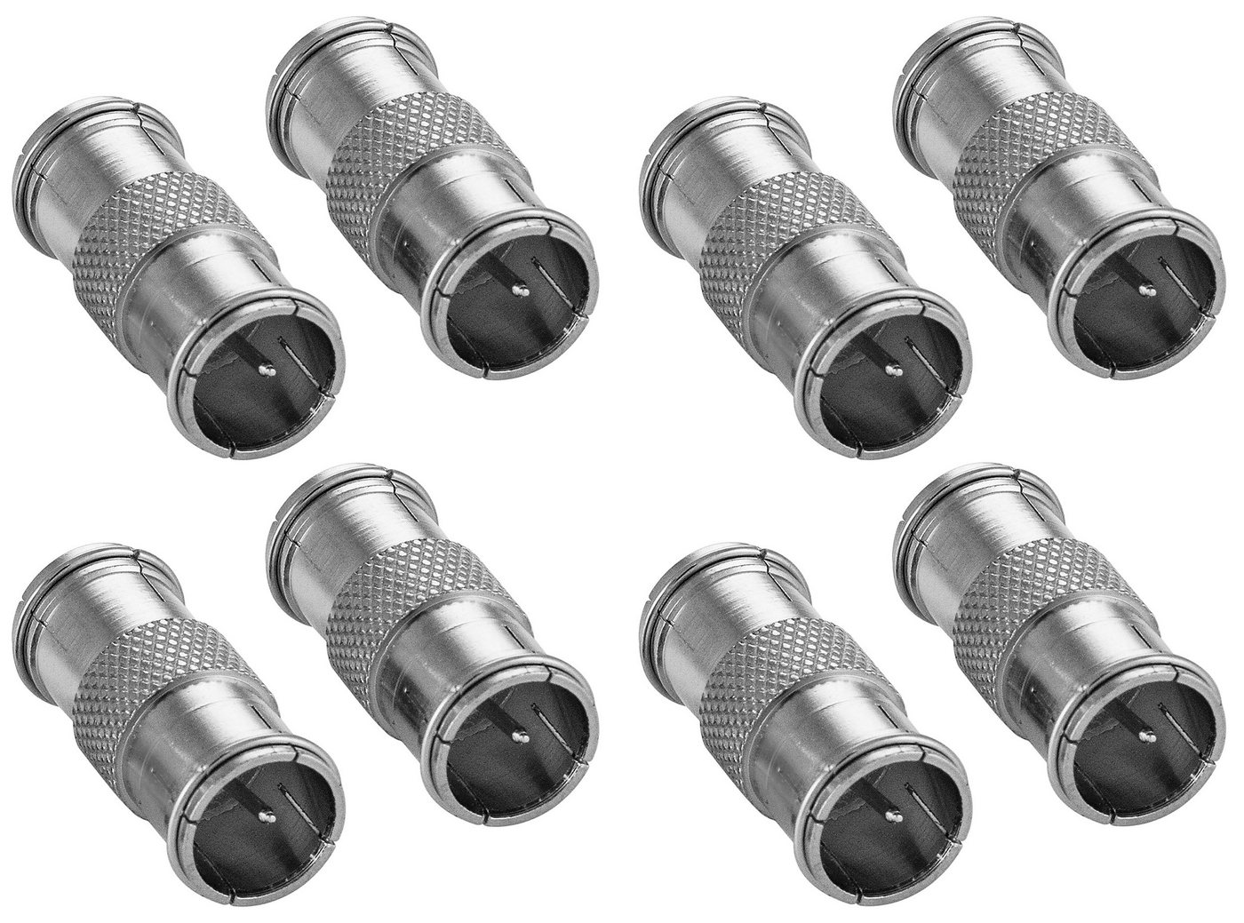 Poppstar F-Quickstecker Kupplung (F-Quick SAT Adapter F-Stecker beidseitig) TV-Adapter, für Koaxialkabel, Antennenkabel, 8 Stück (silbern) von Poppstar