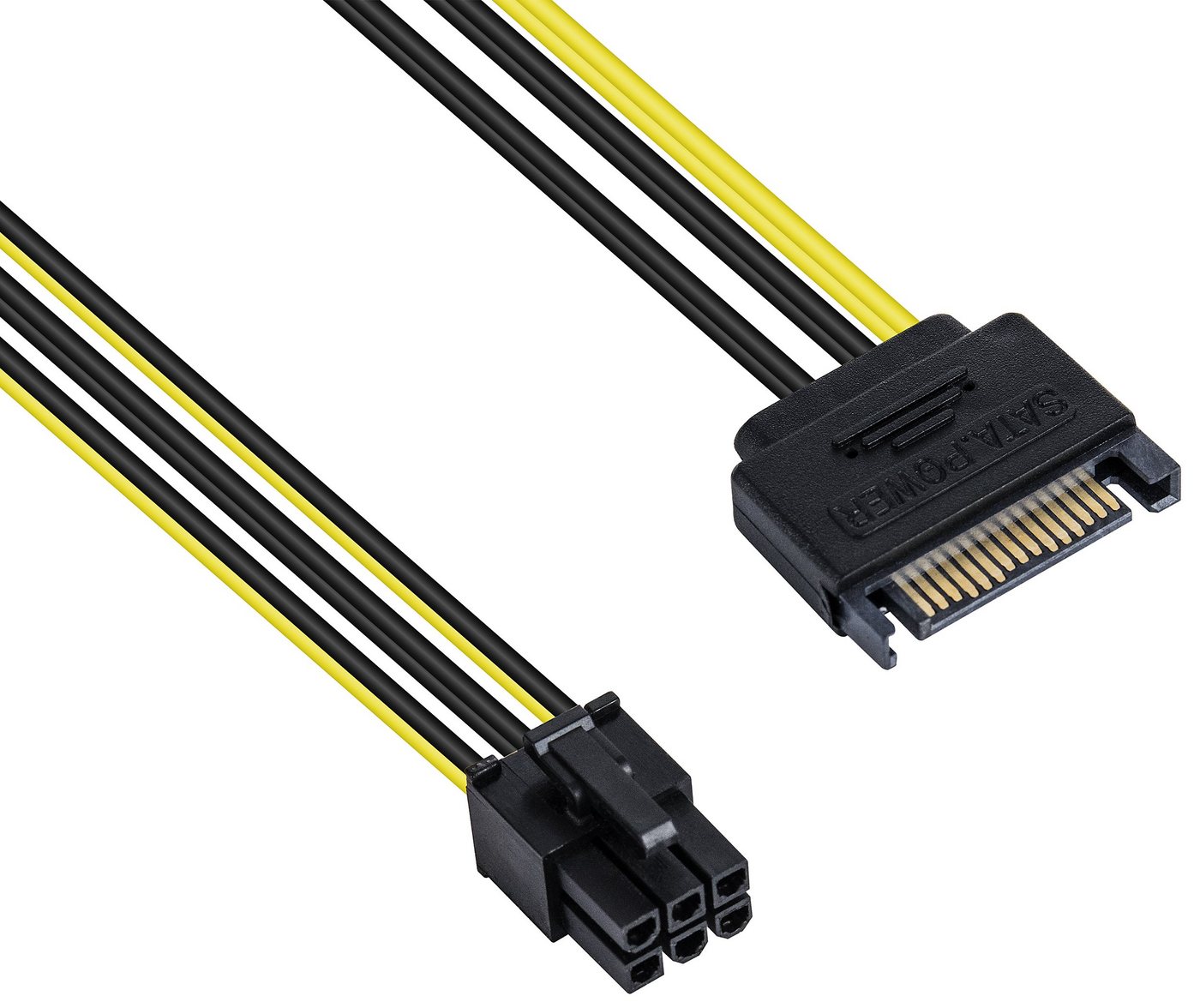 Poppstar Grafikkarten-Kabel, PCIe 6 Pin Stecker, 15 Pin SATA Buchse (20 cm), Einfaches Verbinden von Grafikkarte und Stromversorgung von Poppstar
