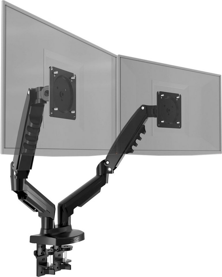 Poppstar Höhenverstellbare Tischhalterung für 2 Monitore (17 Zoll bis 27 Zoll) Monitor-Halterung, (bis 27,00 Zoll, 360° schwenkbare, drehbare & neigbare Monitor-Arme) von Poppstar