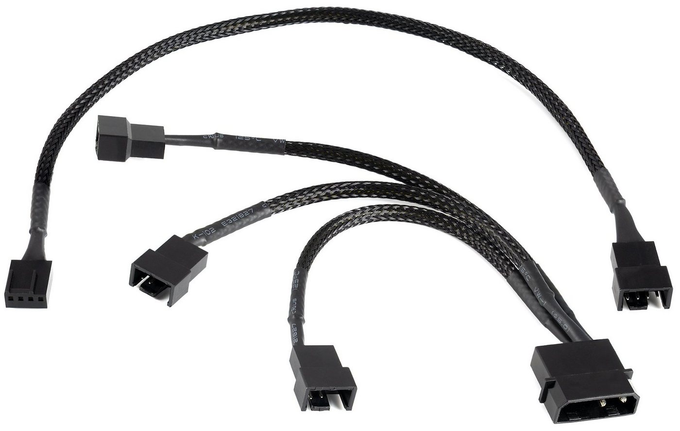 Poppstar Lüfter Kabel Set 12V zum Anschluss von Gehäuselüftern an ein Netzteil Computer-Kabel, Y-Kabel Molex auf 3x 2-Pin-Stecker 15cm + 4-Pin PWM Verlängerung 30cm von Poppstar