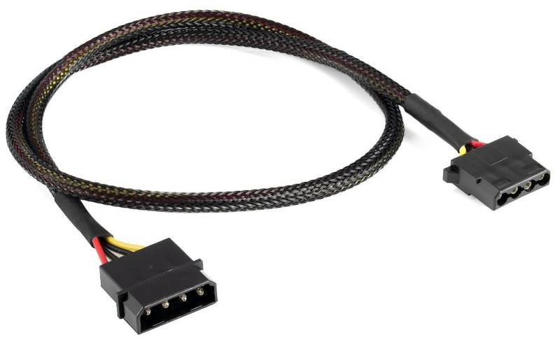 Poppstar Molex Verlängerungskabel 60cm (4-Pin Stecker auf Buchse) Stromkabel, Molex, (60 cm), Stromadapter Molex-Verlängerung gesleevt, schwarz von Poppstar