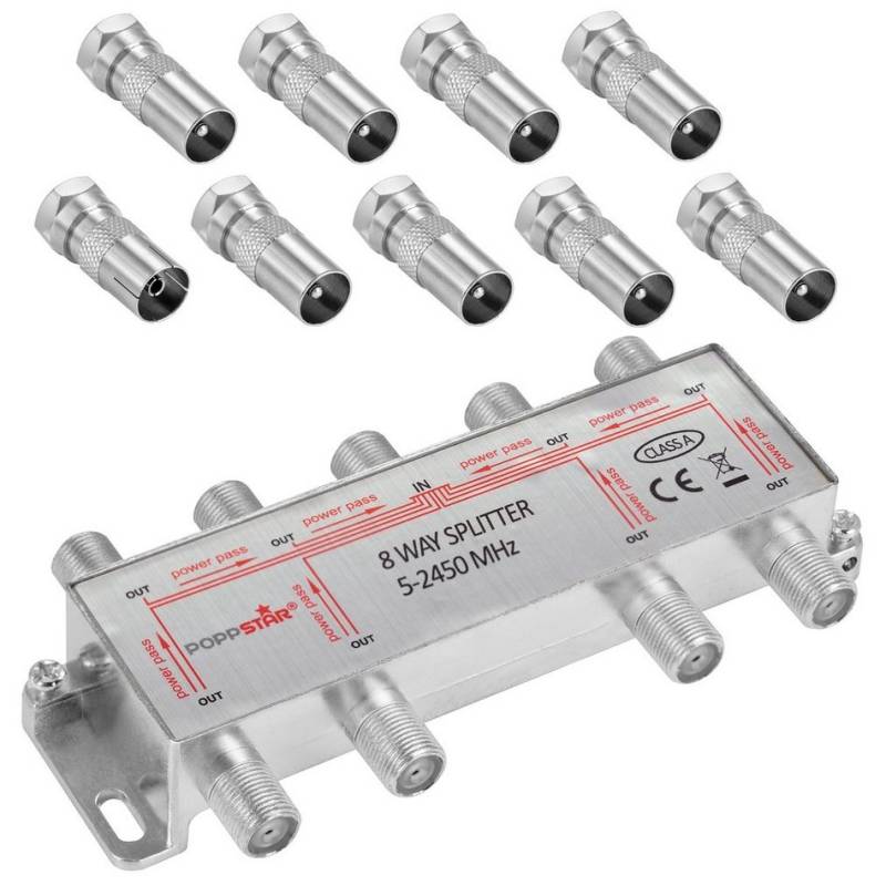 Poppstar Sat-Verteiler Splitter analog/digital SAT-Antenne (Umschalter 8-fach für TV Antenne Satellit Kabel Fernseher Radio LNB) von Poppstar