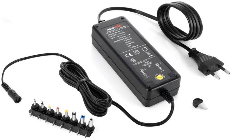 Poppstar Schaltnetzteil (6V - 12V bei 5A) (13,5V 15V bei 3,8A) (16 V bei 3,5A) Universal-Netzteil (mit 8 Adaptersteckern und LED, Kabellänge 2,5m) von Poppstar
