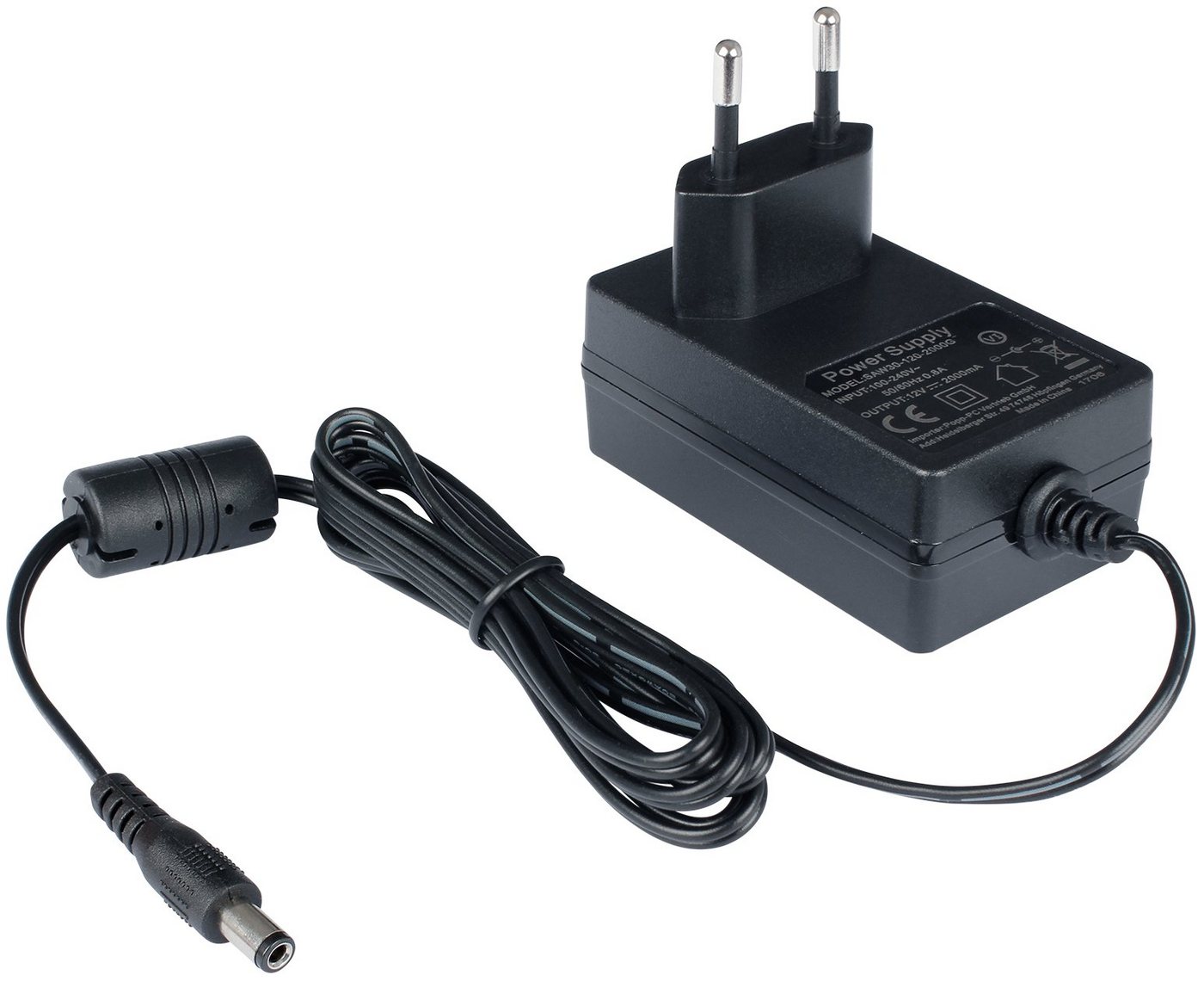 Poppstar Steckernetzteil 12V 2A (5,5/2,1mm) Adapter Universal-Netzteil (Stromadapter für externe Festplatten-Gehäuse, Dockingstation, 150cm) von Poppstar