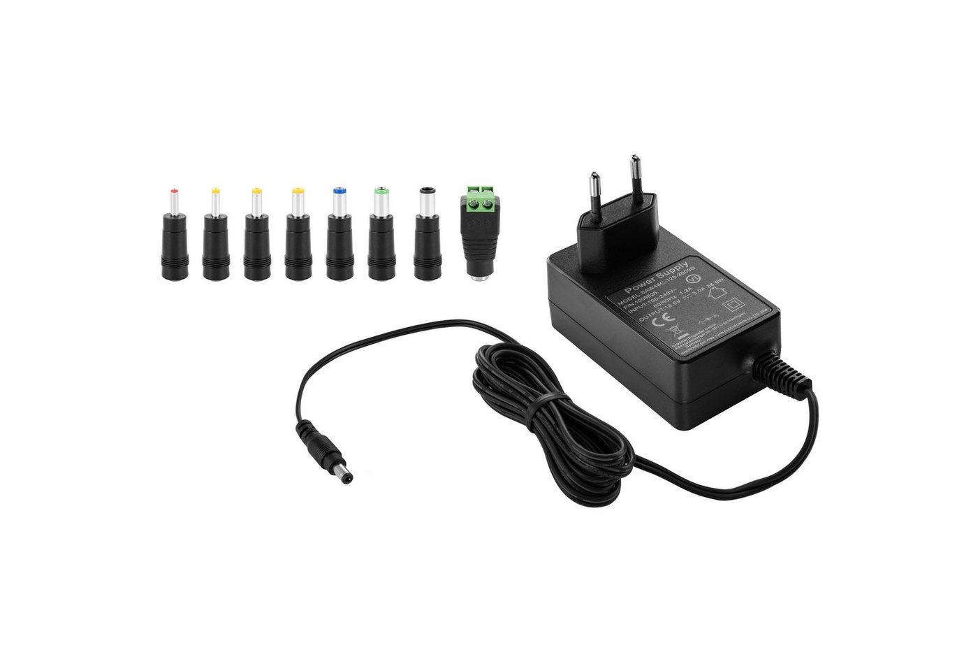 Poppstar Universal AC DC Netzteil, Steckernetzteil 12V 3A Universal-Netzteil (3000mA, 5,5/2,5mm Stromadapter mit 8er Hohlstecker Set, 150cm) von Poppstar