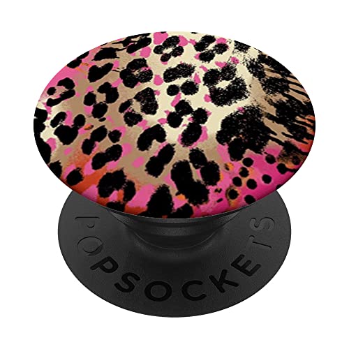Schwarzer Leoparden-Print in rosa-goldenem Hintergrund PopSockets mit austauschbarem PopGrip von Popular Fashion Pop
