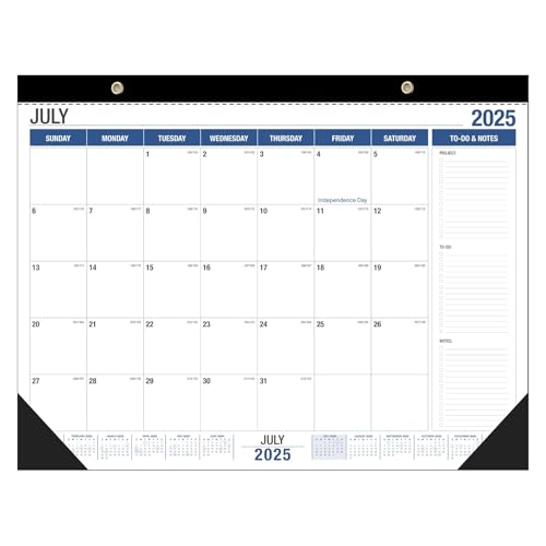 Porceosy Tischkalender 2025-2026 Großer Tischkalender läuft Juli 2025 - Dez. 2026 Praktischer 18-Monats-Schreibtisch-/Wandplaner mit Eckenschutz für Schule, Zuhause, Büro, Schwarz & Blau von Porceosy